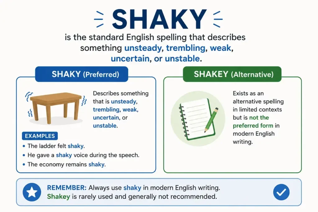Shakey Or Shaky Quick Definition
