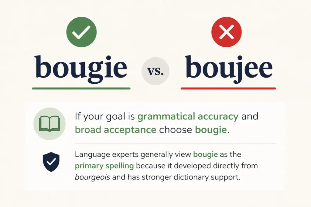 "Bougie" and "boujee" are both used in modern English