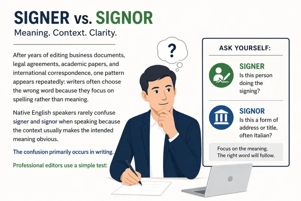 Expert Language Insight on Signer or Signor