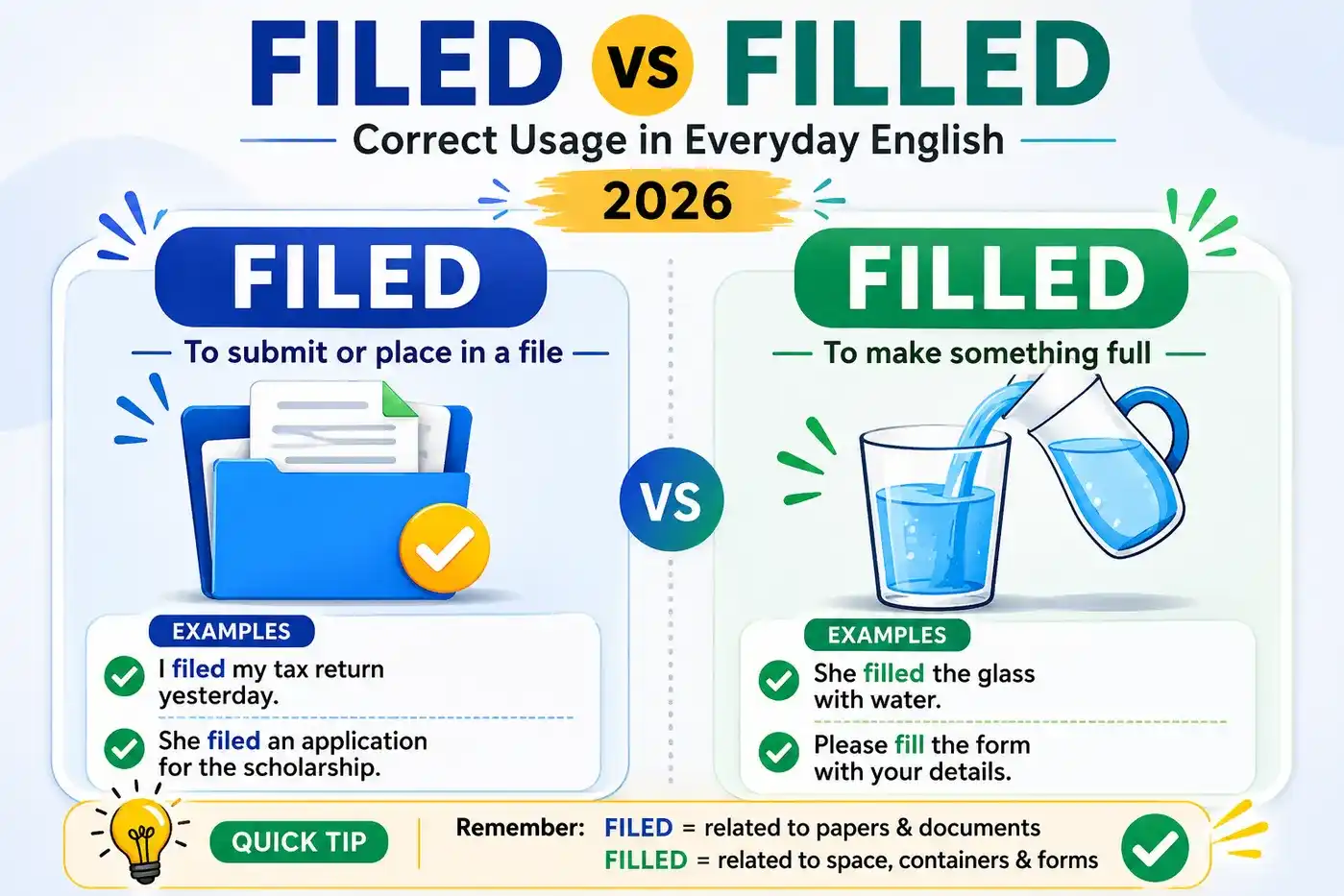 Filed vs Filled Correct Usage in Everyday English 2026