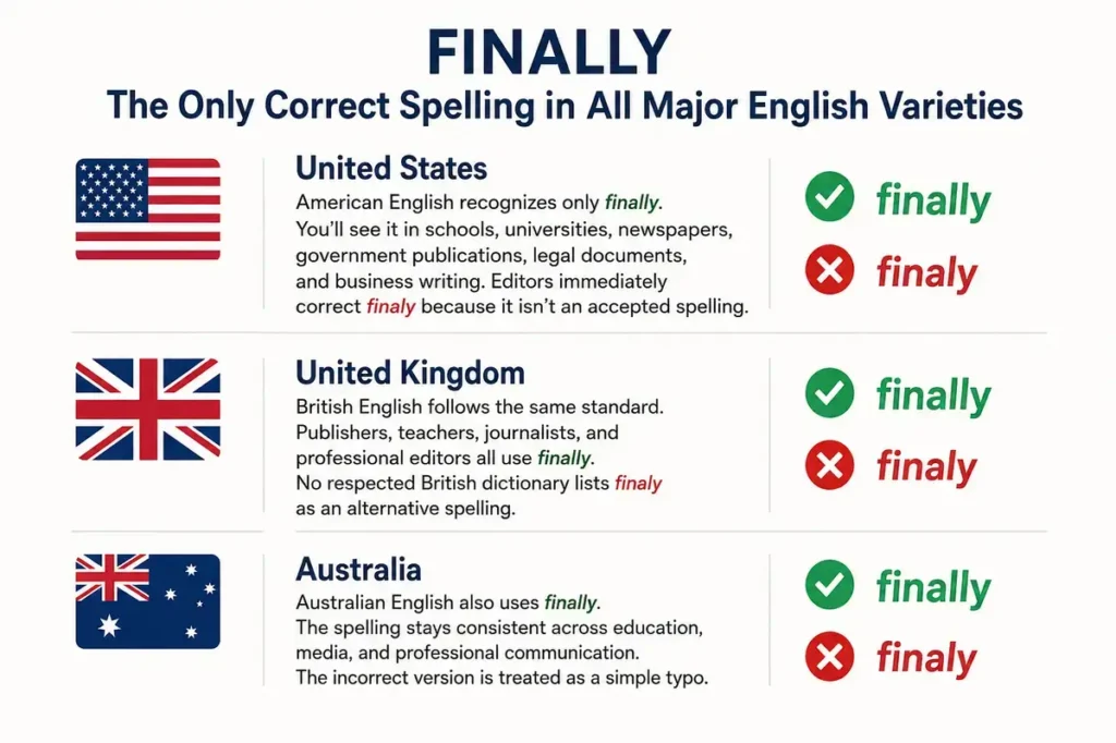 Finaly vs Finally Regional Usage