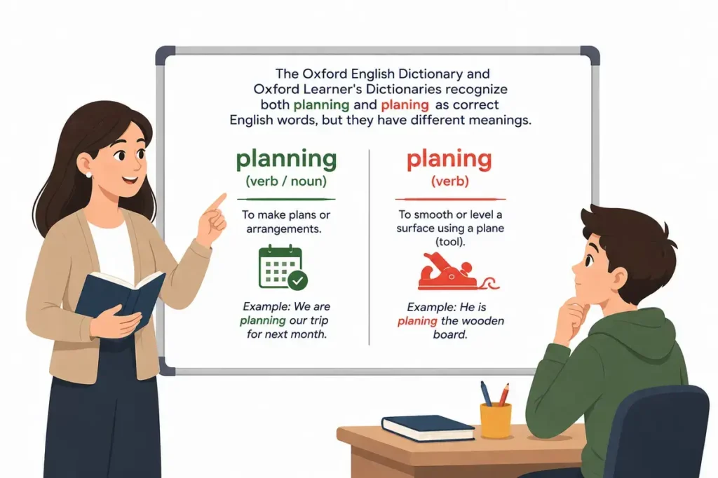Planing Or Planning In The Oxford Dictionary