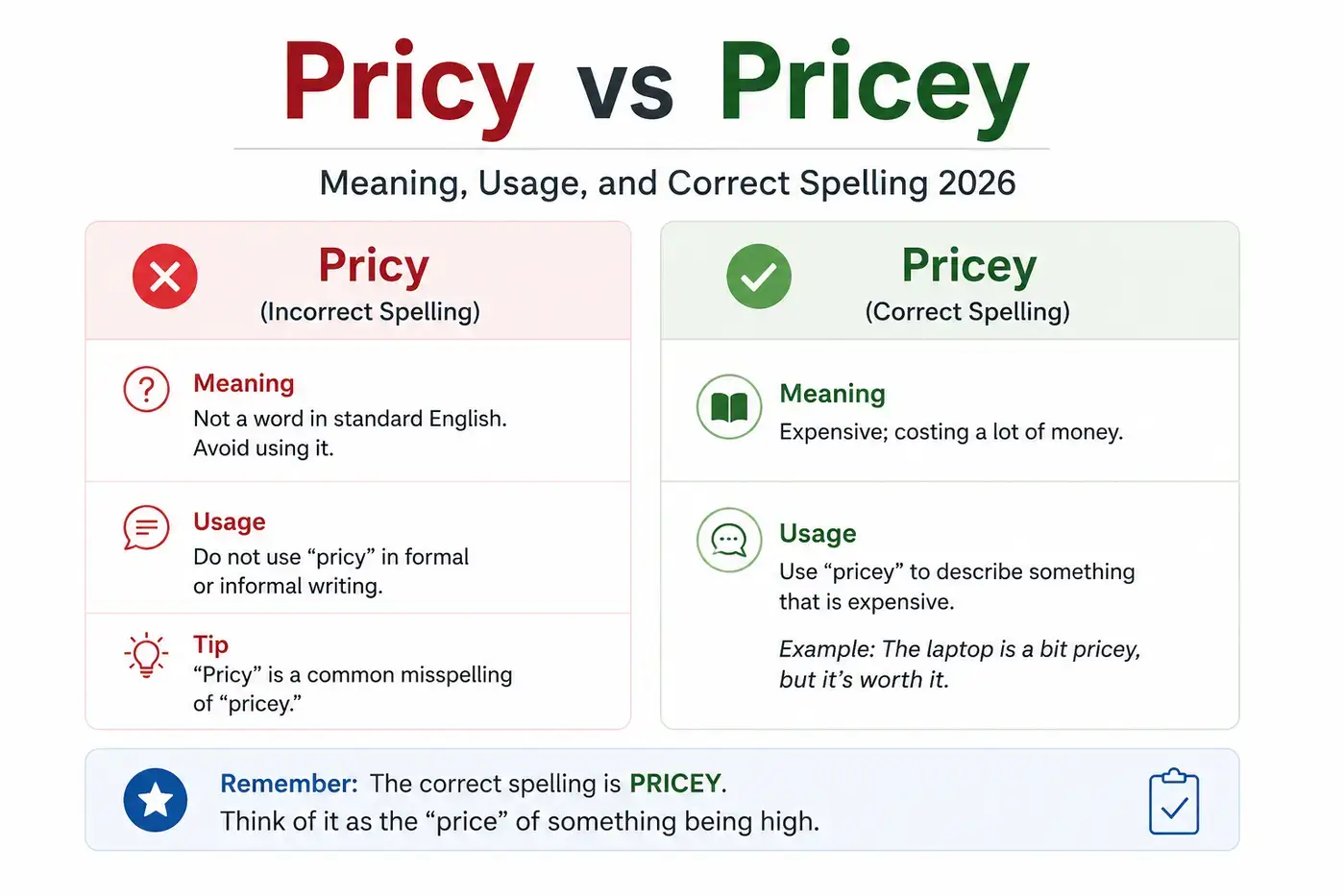 Pricy vs Pricey Meaning, Usage, and Correct Spelling 2026