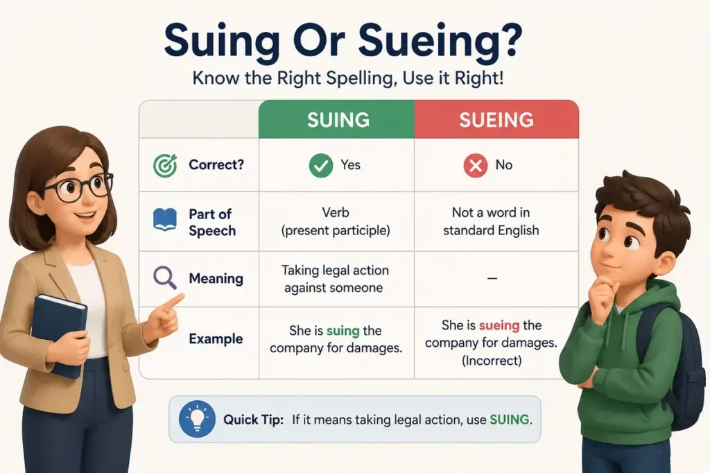Suing Or Sueing Comparison Table