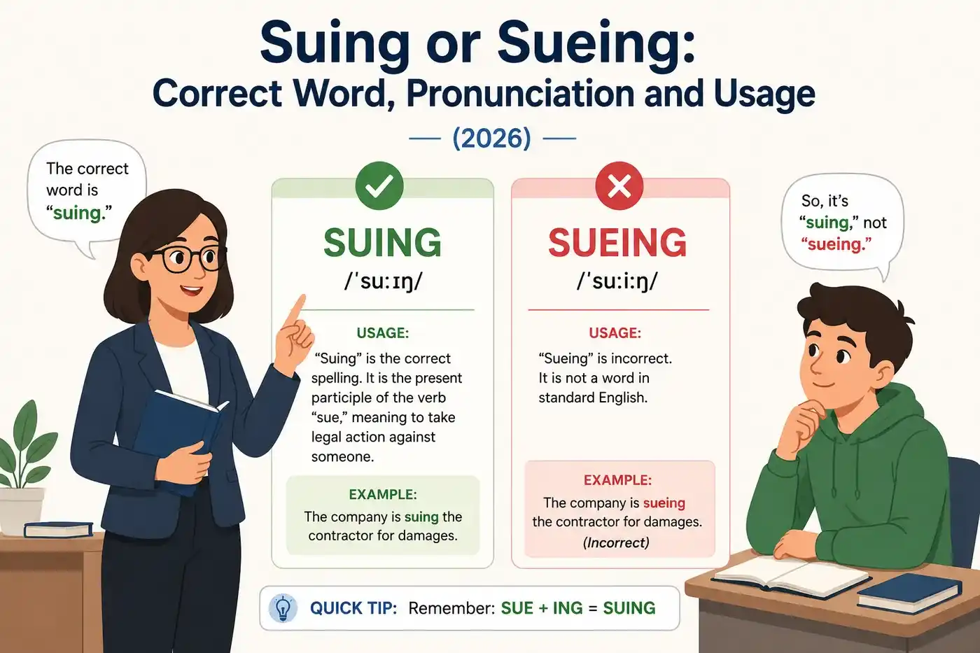 Suing or Sueing: Correct Word, Pronunciation and Usage(2026)