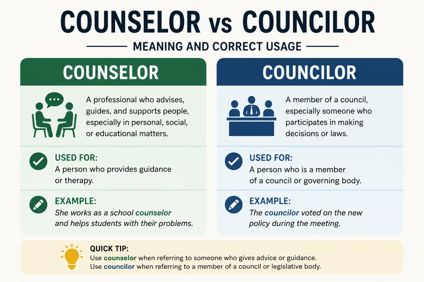 counselor vs councilor: Meaning and Correct Usage