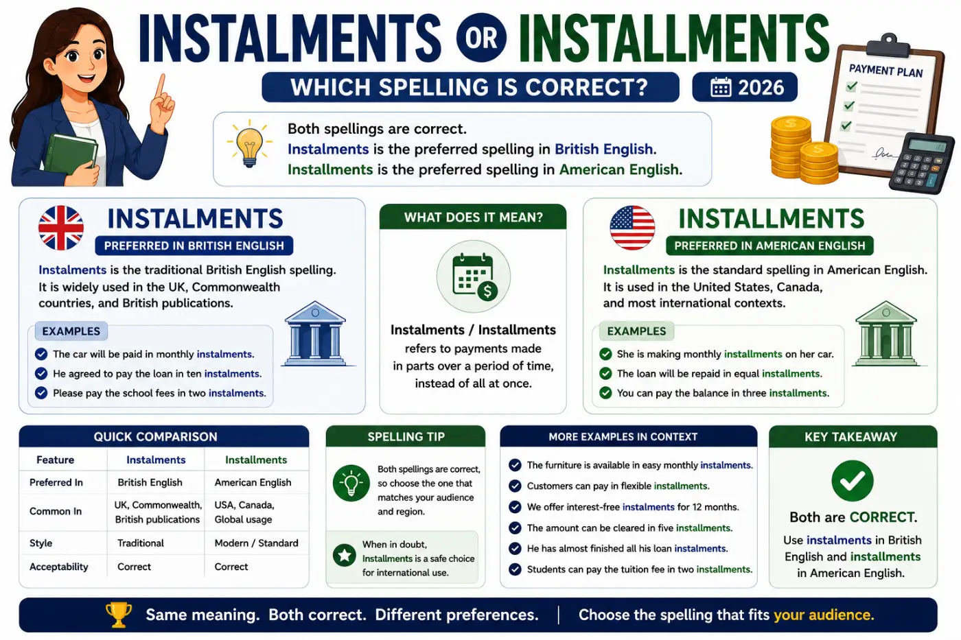 Instalments or Installments Which Spelling Is Correct 2026