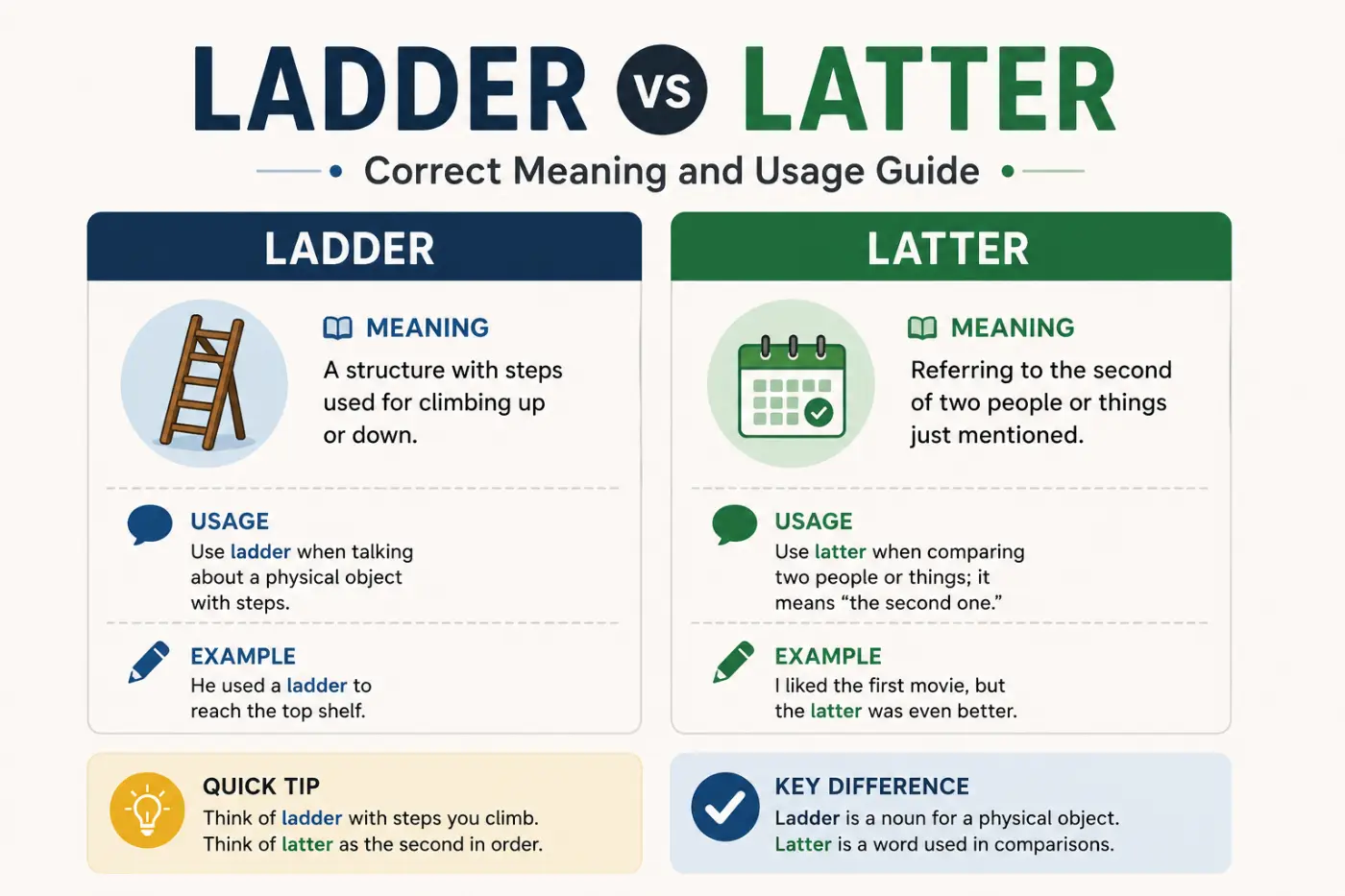 Ladder vs Latter Correct Meaning and Usage Guide