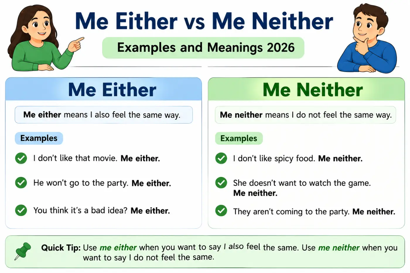 Me Either Vs Me Neither Examples and Meanings 2026