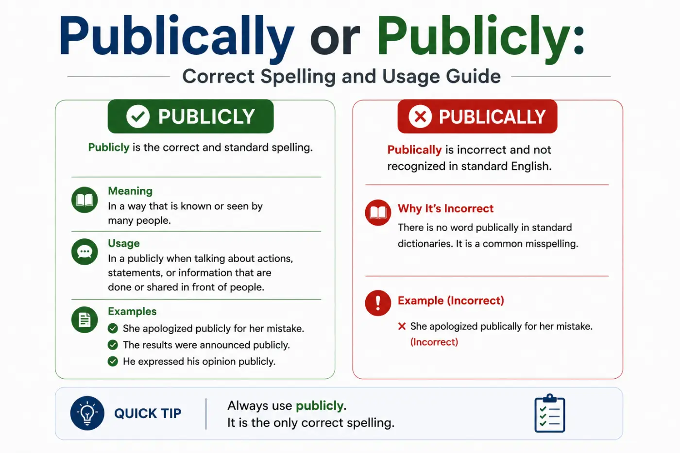 publically or publicly: Correct Spelling and Usage Guide