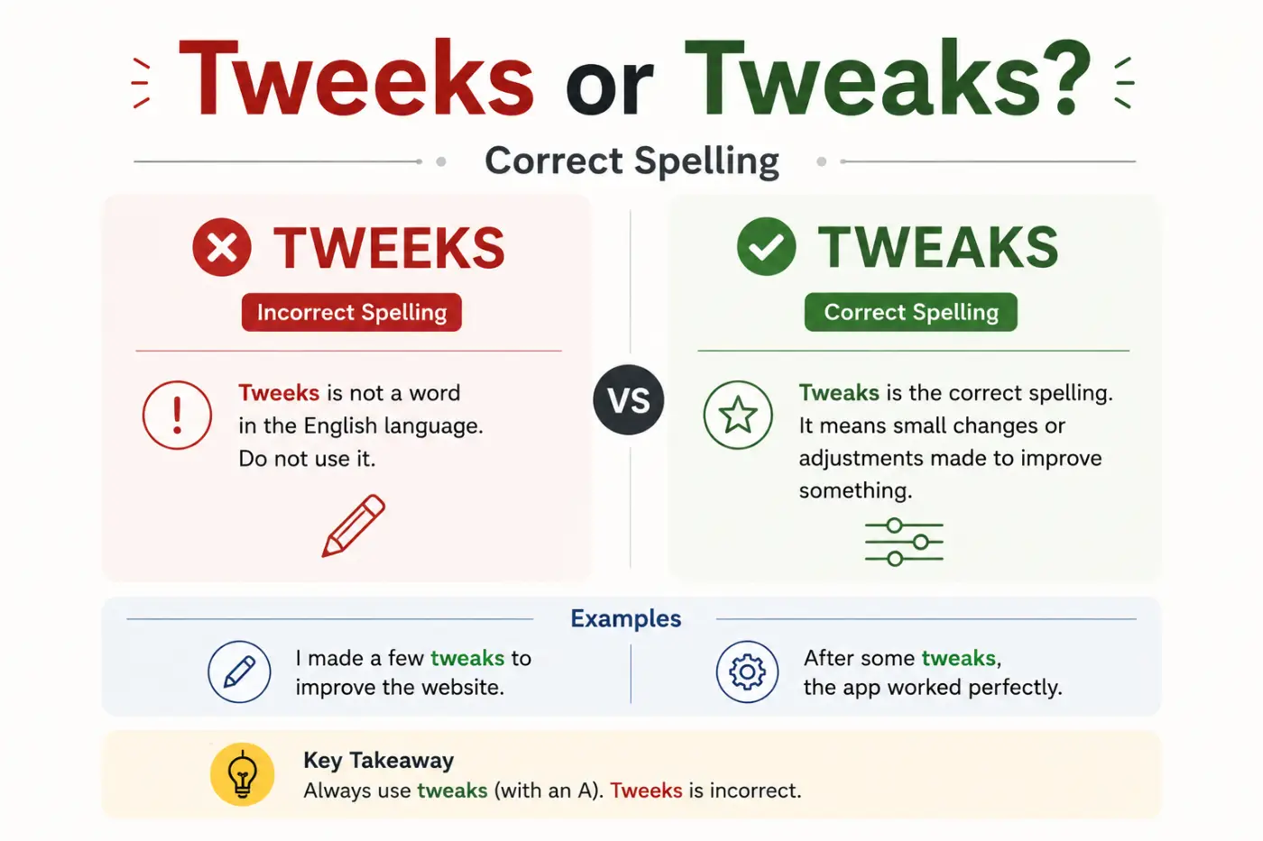 tweeks or tweaks correct spelling