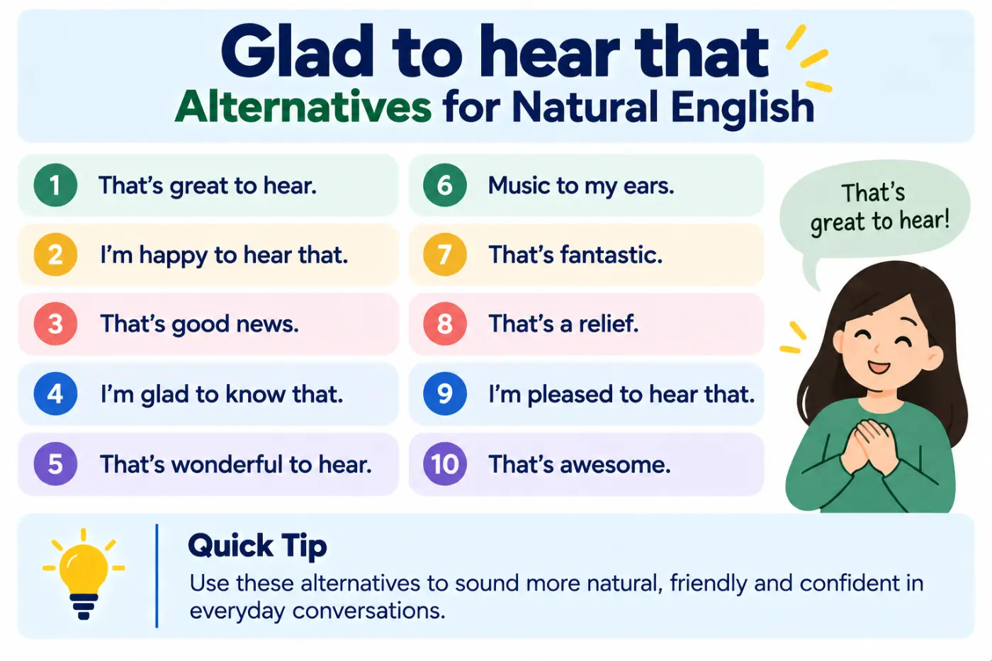Glad to hear that alternatives for natural English