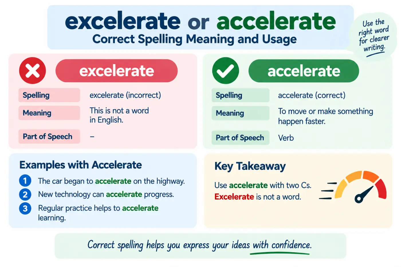 excelerate or accelerate Correct Spelling Meaning and Usage