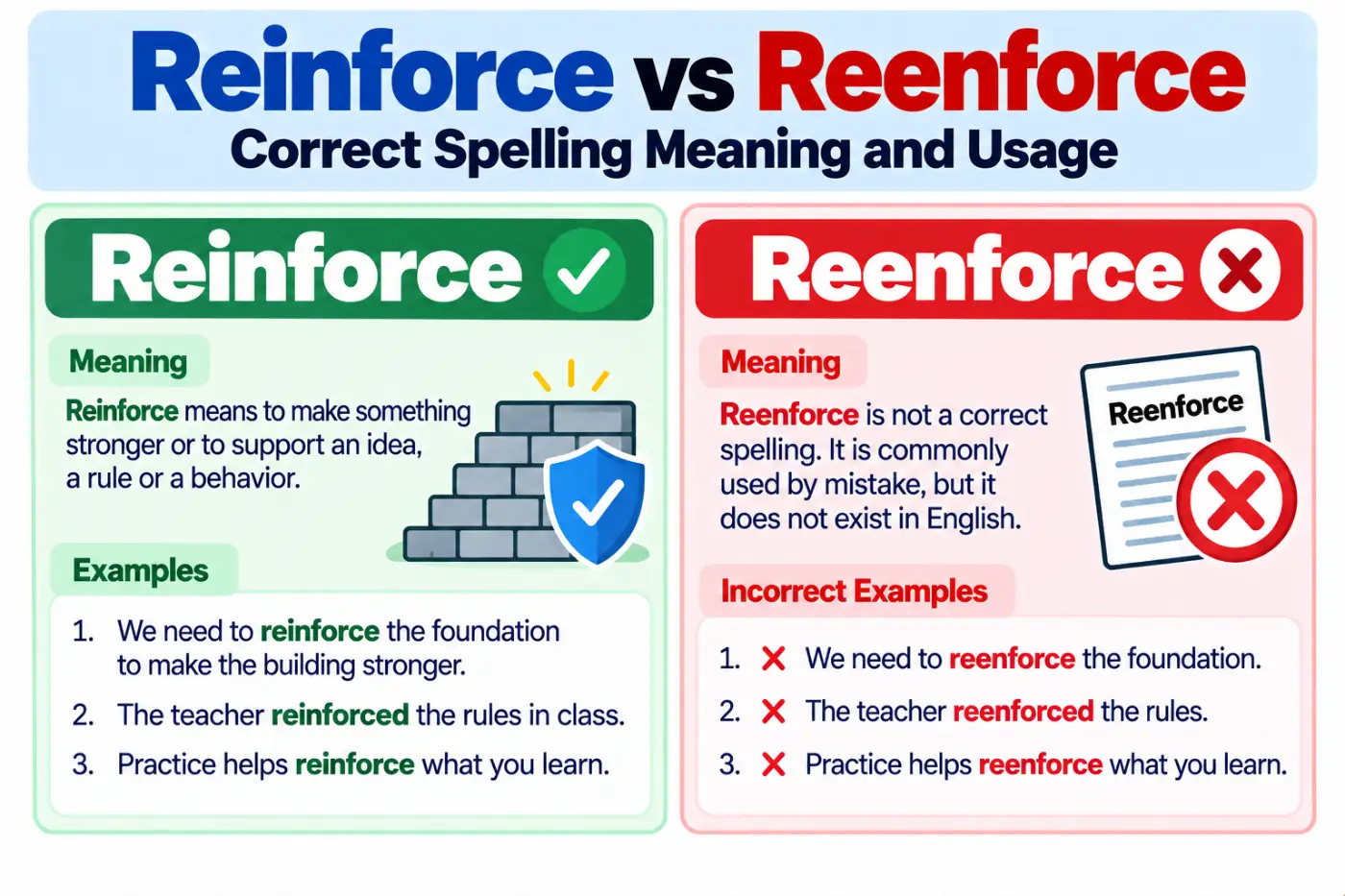 reinforce vs reenforce Correct Spelling Meaning and Usage