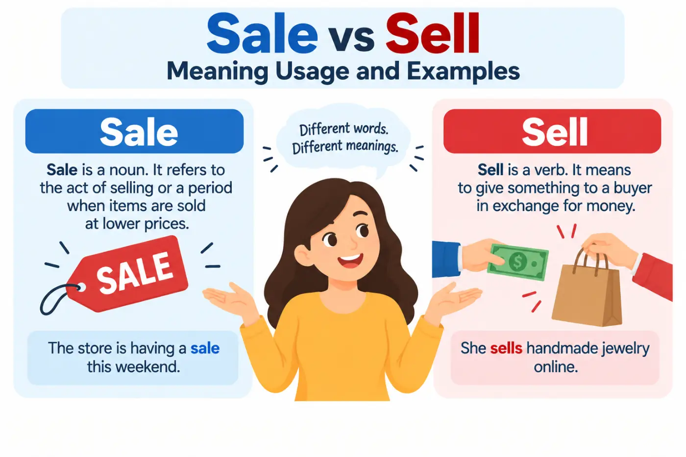 Sale vs Sell Meaning Usage and Examples