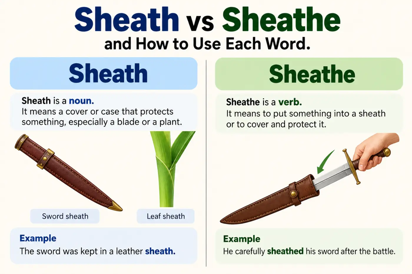 Sheath vs Sheathe and How to Use Each Word.